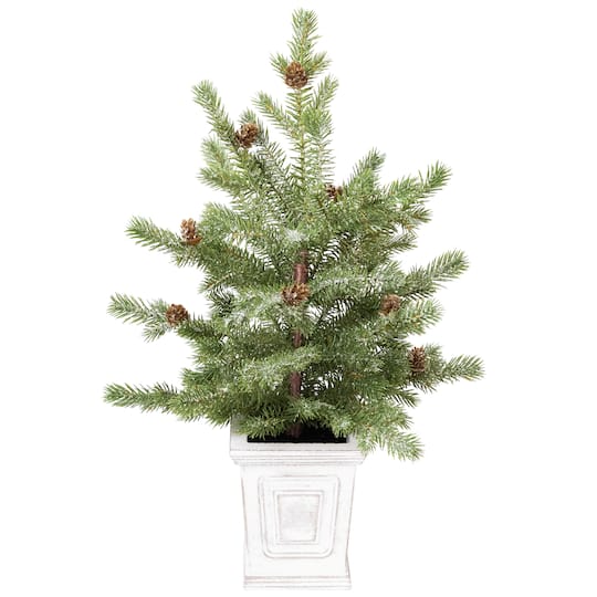 Northlight 22" Unlit Lightly Flocked Pine Potted Artificial Christmas Tree with Pinecones